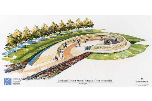 This is a Phase 1 early concept for the National Desert Storm Memorial. The approved design will be unveiled in December 2019. Architect's rendering