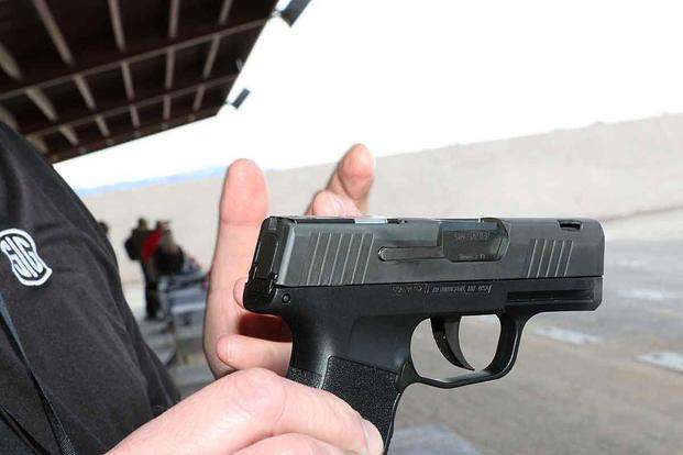 The P365 SAS has no front sight to eliminate snagging surfaces for concealed carry.