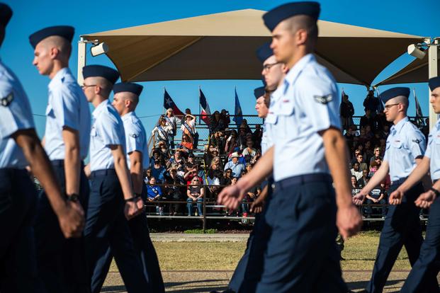 U.S. Air Force basic military training graduation parade at Joint Base San Antonio-Lackland.