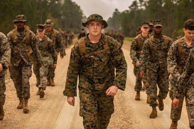 A Marine Corps squad participates in a field exercise at Camp Villere, Slidell, Louisiana.