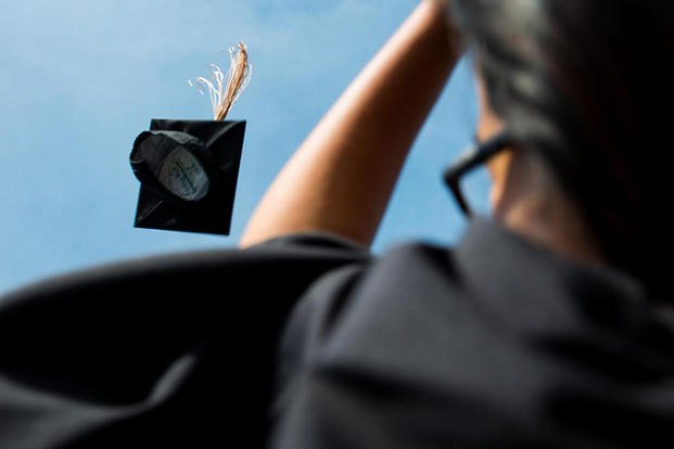 graduation cap in the air