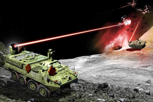 Artist’s conception from Northrop Grumman of a directed energy prototype solution on a U.S. Army Stryker combat vehicle.