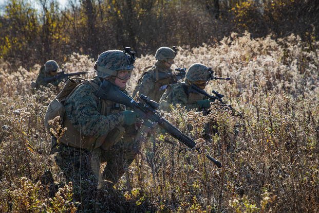 Marines move through brush Fort Drum