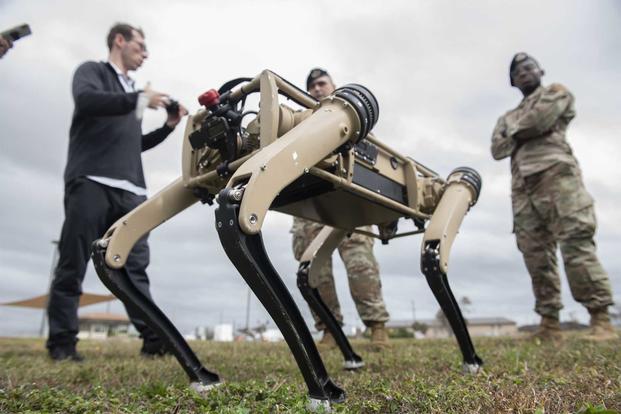 An unmanned ground vehicle is tested at Tyndall Air Force Base.