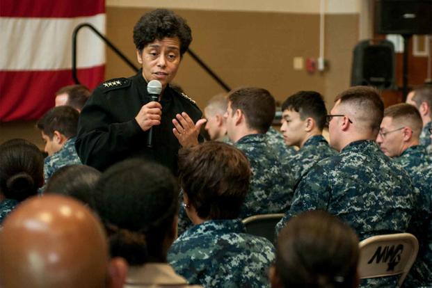 Vice Chief of Naval Operations Michelle Howard talks with sailors.