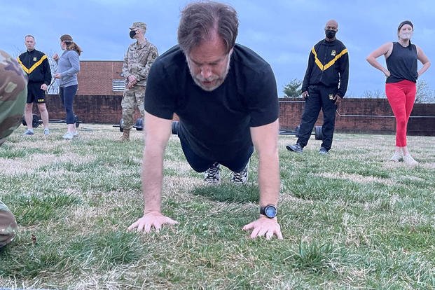 Matthew Cox took the Army’s new combat fitness test (ACFT) at Ft. Myer, Virginia, Friday morning. (Steven Beynon/Military.com)