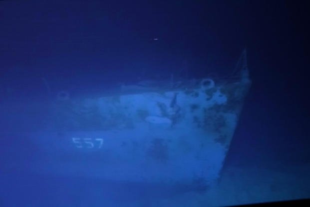 USS Johnston underwater