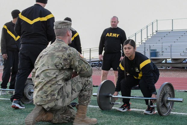 woman strength deadlift during the Army Combat Fitness Test