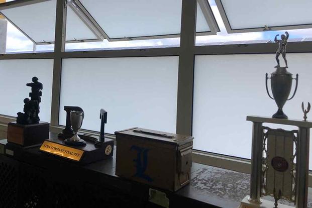 Frosted windows give female recruits privacy at Marine Corps Recruit Depot San Diego.