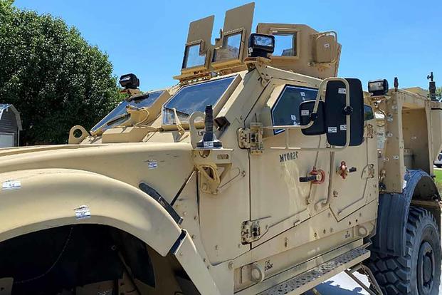 Former military MRAP on loan to Paris Police Department Texas. 