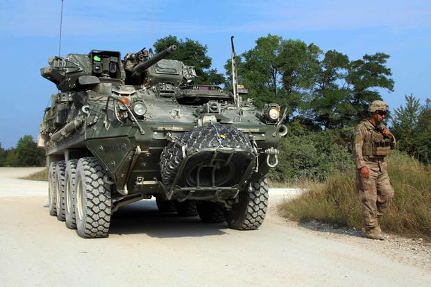 Gunnery training with Infantry Carrier Vehicle "Dragoon" class Strykers.