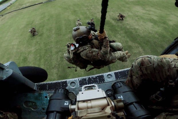 Green Beret with 1st Special Forces Group (Airborne) conducts training.