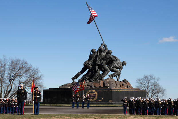 wreath laying ceremony at the Iwo Jima War Memorial, Arlington, Va.