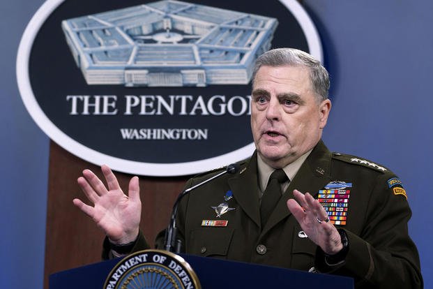 Joint Chiefs Chairman Gen. Mark Milley answers questions from the media.