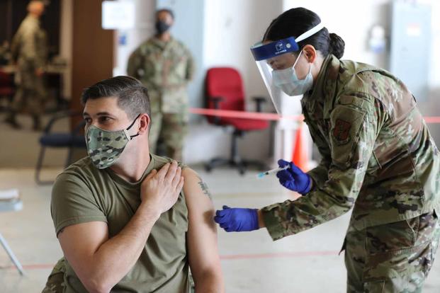 National Guardsman receives the COVID-19 vaccine