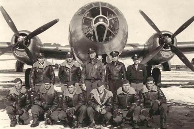 The crew of the B-29 bomber called "The City of Los Angeles." 