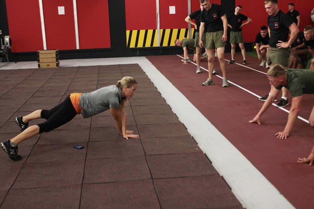Marine takes part in high intensity interval training.