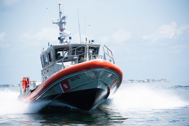 Coast Guard members on a 45-foot Response Boat – Medium patrol Tampa Bay, Florida