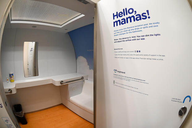 A lactation pod for nursing mothers is shown at Hill Air Force Base.
