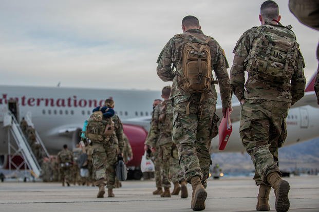 soldiers from the Idaho National Guard leave for a deployment