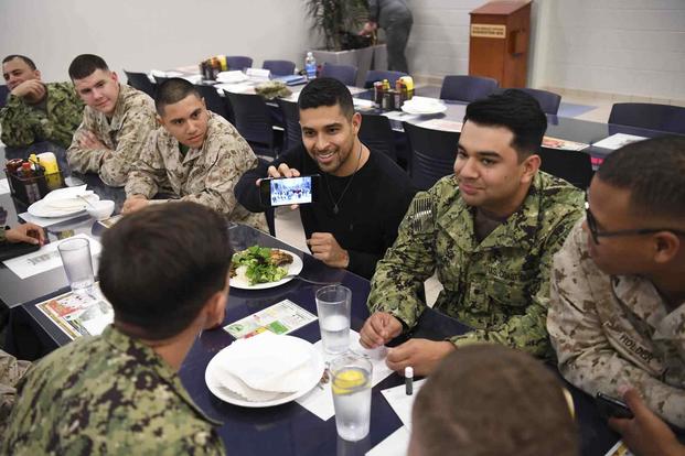 Actor Wilmer Valderrama meets with sailors and Marines