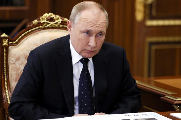 Russian President Vladimir Putin at a meeting in the Kremlin