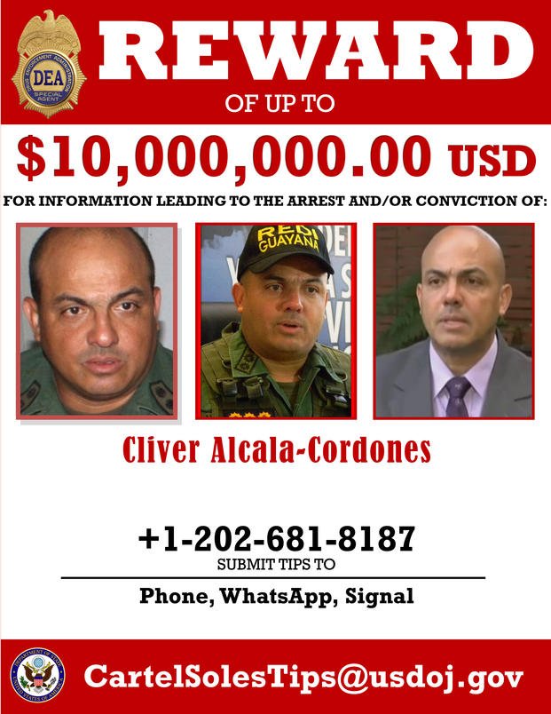 A reward poster for Cliver Alcala-Cordones