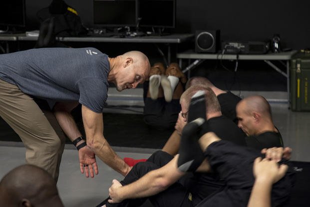 North Carolina National Guardsmen learn about functional fitness.