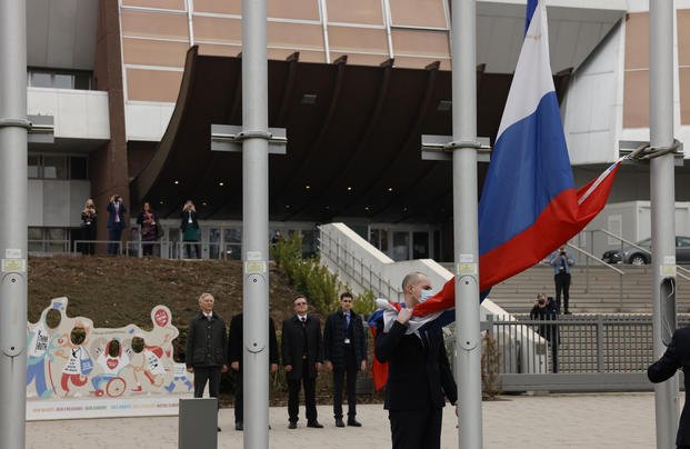 Russian flag removed from Council of Europe building.