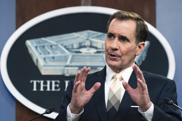 Pentagon spokesman John Kirby speaks during a briefing.