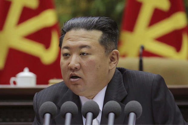 Kim Jong Un attends a meeting of the Workers' Party of Korea in Pyongyang, North Korea
