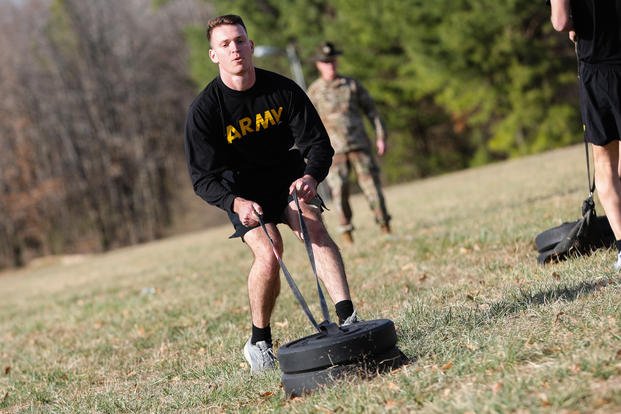 weighted sled during the Army Combat Fitness Test