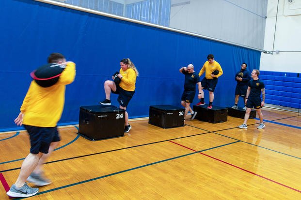 Sailors prepare for the Navy physical readiness test.