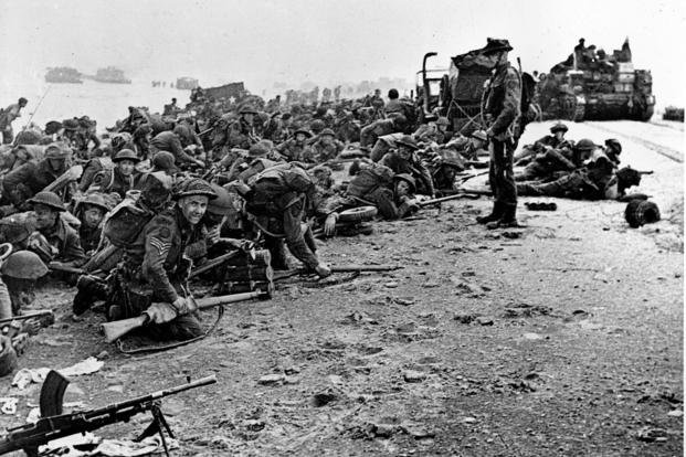 British troops land on the shore at Normandy on D-Day.