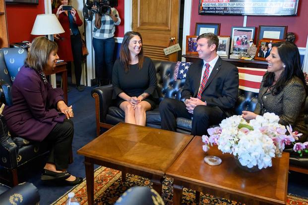 Megan Stayskal and Richard Stayskal meet Congresswoman Jackie Speier.