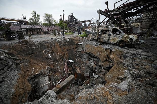 destroyed part of the Illich Iron & Steel Works Metallurgical Plant in Mariupol