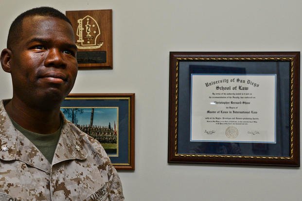 Then-Lt. Col. Christopher B. Shaw poses for a photograph in his office at Lejeune Hall in 2013