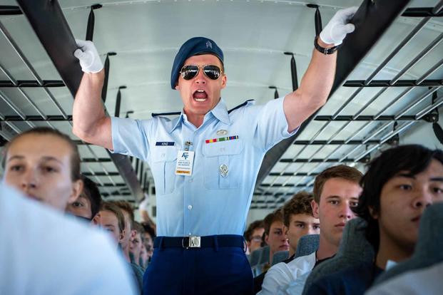 Basic cadets from the class of 2026 arrive at the U.S. Air Force Academy.