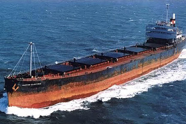 The Marine Electric, a 605-foot cargo ship, before its capsizing and sinking on Feb. 12, 1983