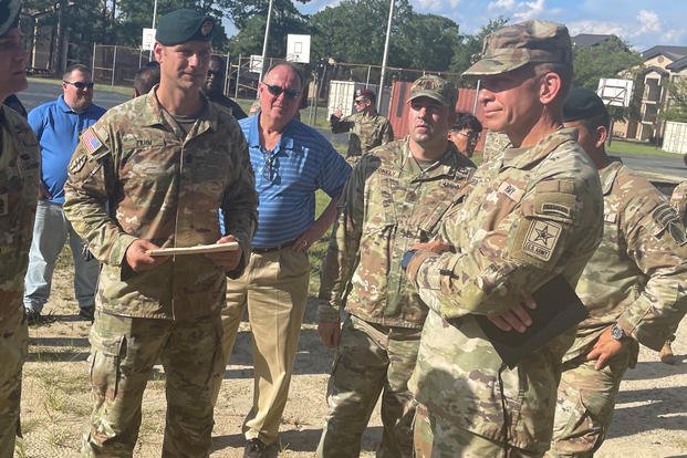 Sergeant Major of the Army Michael Grinston talks to senior leaders at Fort Bragg, North Carolina, about the abysmal conditions of barracks. 