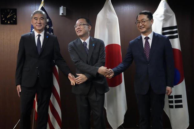 Japan US, and South Korea diplomats meet to discuss North Korea.