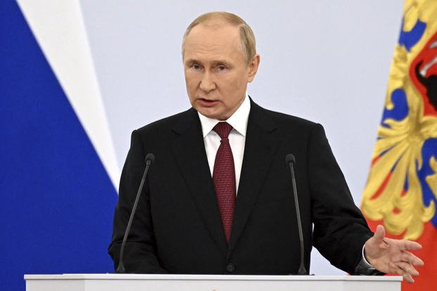 Putin speaks during celebrations marking the incorporation of regions of Ukraine to join Russia