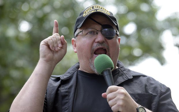 Stewart Rhodes, founder of the Oath Keepers, speaks during a rally