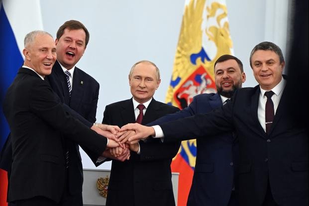 ceremony to sign the treaties for four regions of Ukraine to join Russia, at the Kremlin in Moscow