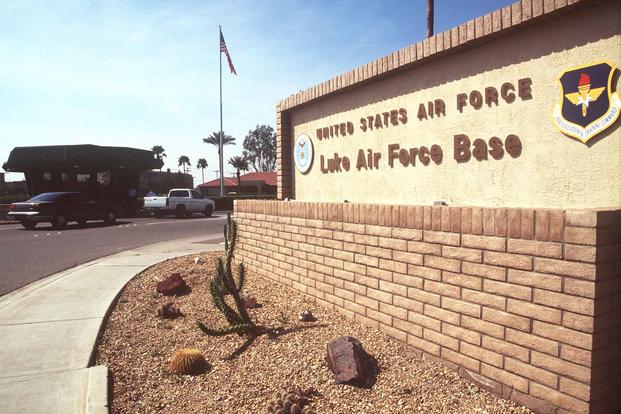 A close-up view of the Luke Air Force Base sign.