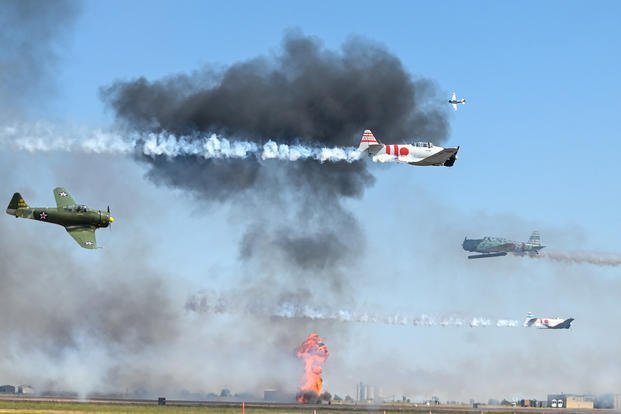 TORA! TORA! TORA! performs at the Red River Thunder airshow at Altus Air Force Base, Oklahoma.