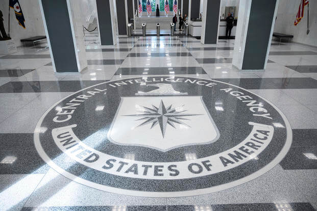 The seal of the Central Intelligence Agency is seen in the lobby of the headquarters building in Langley, Va.
