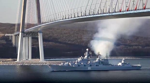 The Varyag missile cruiser of Russia's Pacific Fleet sails off for joint naval drill planned by Russia and China