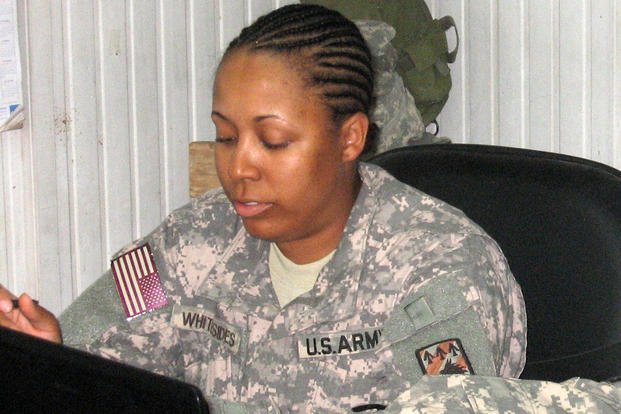 Sgt. Lakeisha Whitesides searches internet job hunting sites prior to redeployment. (Courtesy photo)