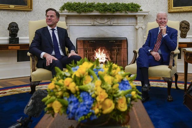 President Joe Biden meets with Dutch Prime Minister Mark Rutte.